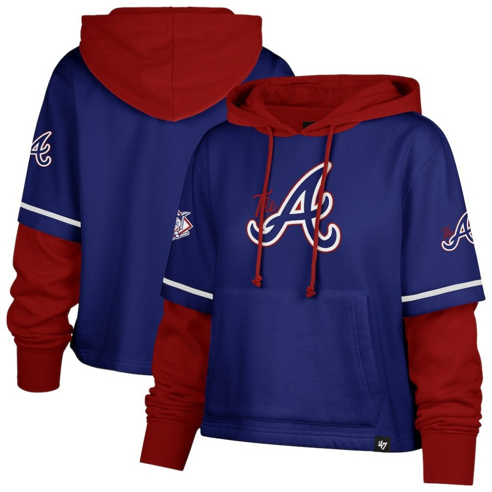 Atlanta Braves Women's City Connect Shortstop Cropped Pullover Hoodie Royal | 47 brand