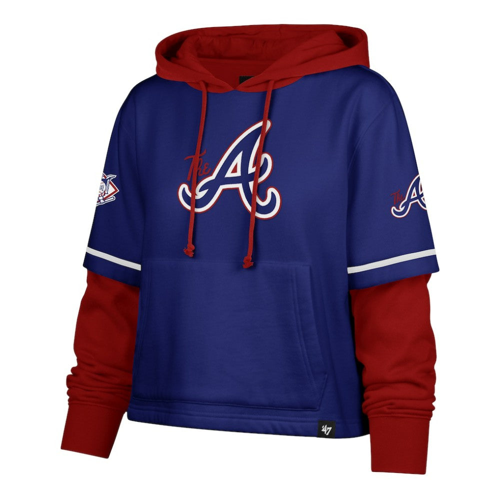 Atlanta Braves Women's City Connect Shortstop Cropped Pullover Hoodie Royal | 47 brand