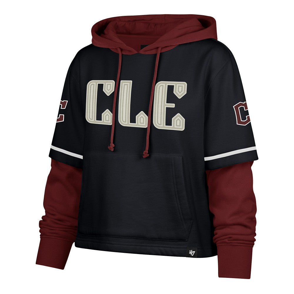 Cleveland Guardians Women's City Connect Shortstop Cropped Pullover Hoodie Navy | 47 brand