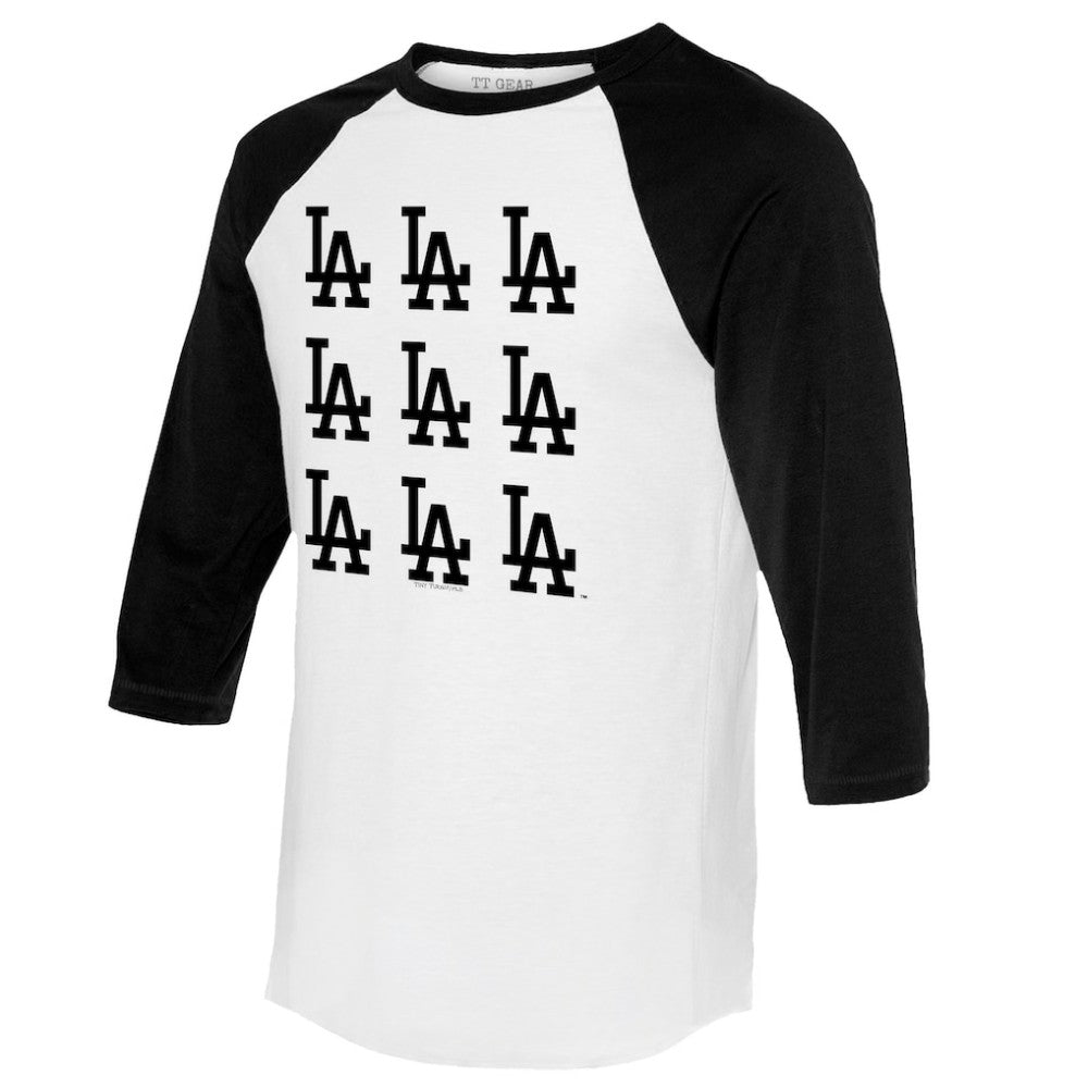 Los Angeles Dodgers Tiny Turnip Women's Logo Grid 3/4 Sleeve Raglan T-Shirt White/Black