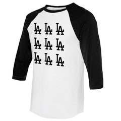 Los Angeles Dodgers Tiny Turnip Women's Logo Grid 3/4 Sleeve Raglan T-Shirt White/Black