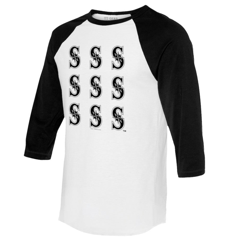 Seattle Mariners Tiny Turnip Women's Logo Grid 3/4 Sleeve Raglan T-Shirt White/Black