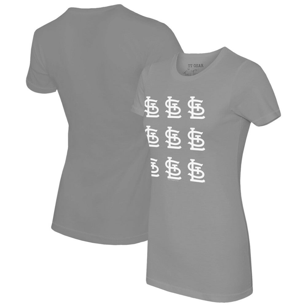 St. Louis Cardinals Tiny Turnip Women's Logo Grid  T-Shirt Gray