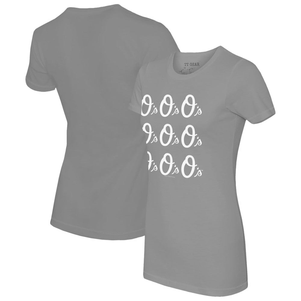 Baltimore Orioles Tiny Turnip Women's Logo Grid  T-Shirt Gray