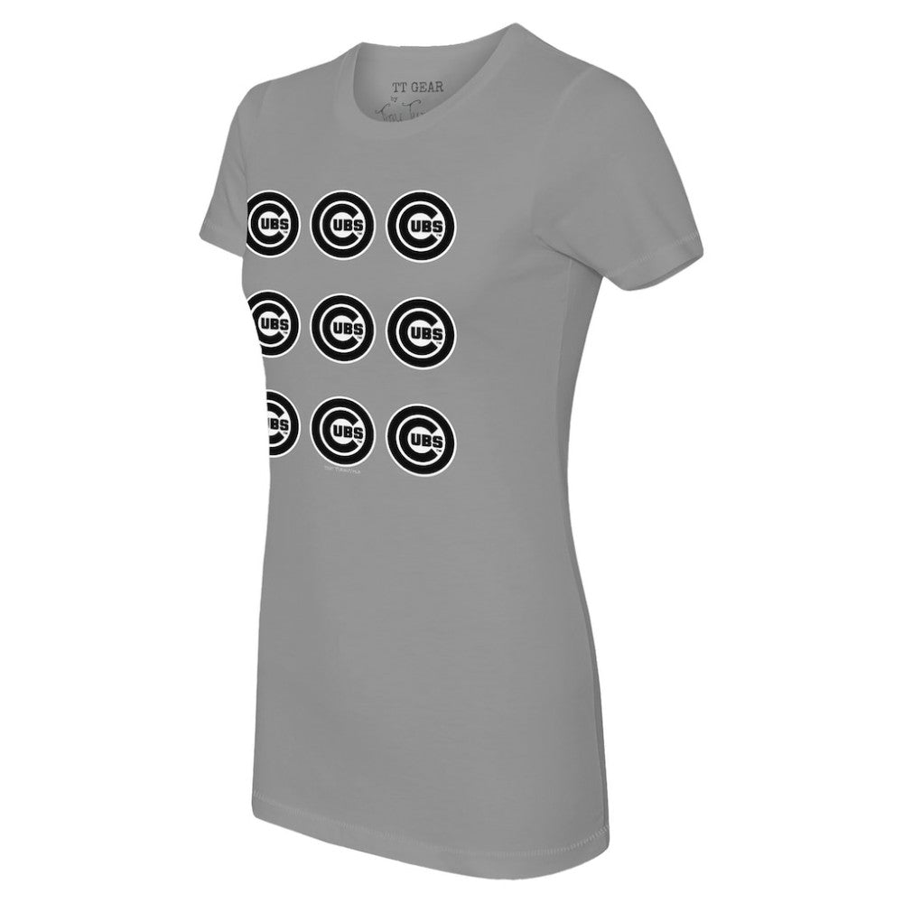 Chicago Cubs Tiny Turnip Women's Logo Grid  T-Shirt Gray