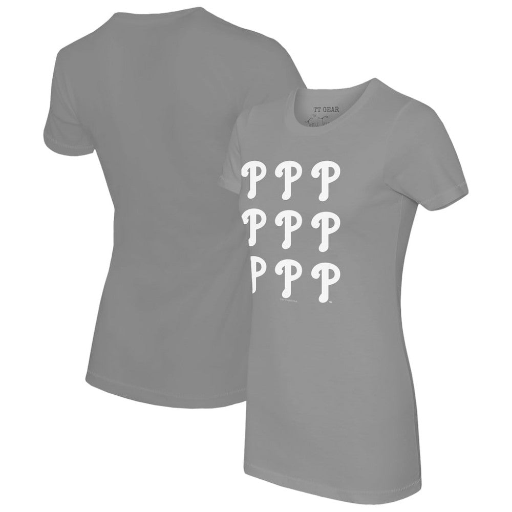 Philadelphia Phillies Tiny Turnip Women's Logo Grid  T-Shirt Gray