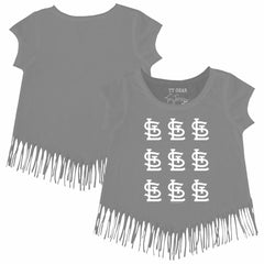 St. Louis Cardinals Tiny Turnip Girls Youth Logo Grid Fringe T-Shirt Gray