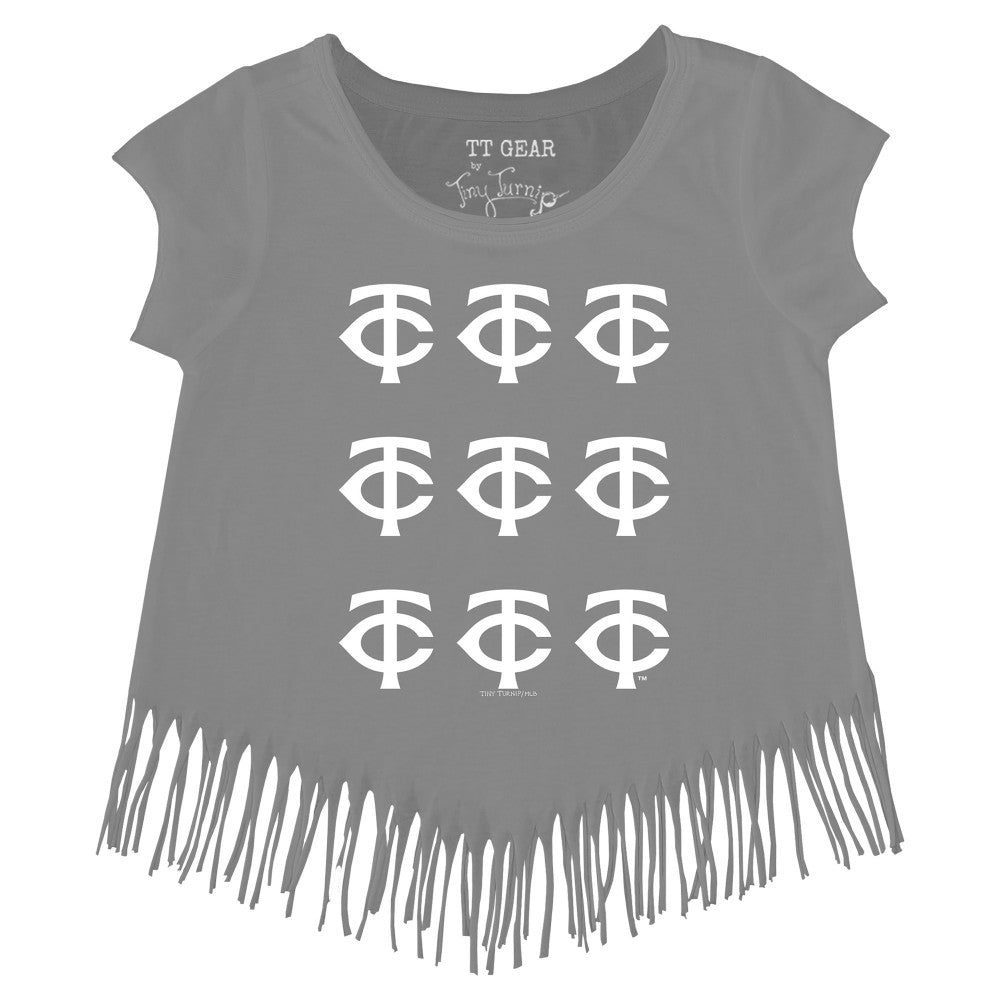 Minnesota Twins Tiny Turnip Girls Youth Logo Grid Fringe T-Shirt Gray