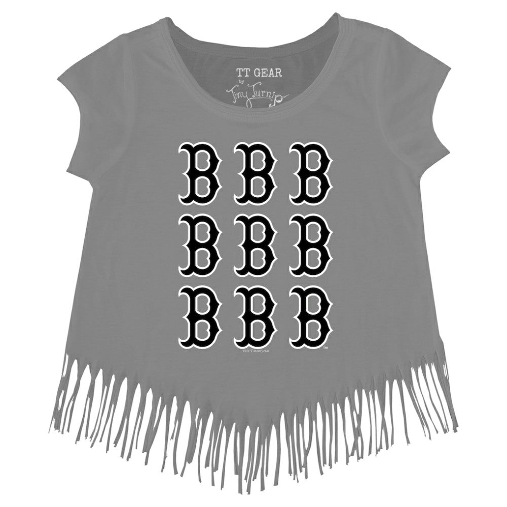 Boston Red Sox Tiny Turnip Girls Youth Logo Grid Fringe T-Shirt Gray