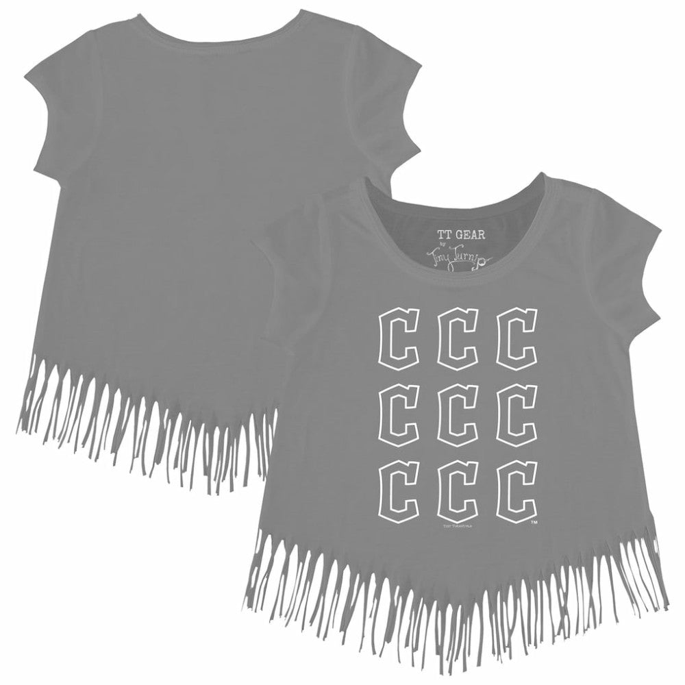 Cleveland Guardians Tiny Turnip Girls Youth Logo Grid Fringe T-Shirt Gray