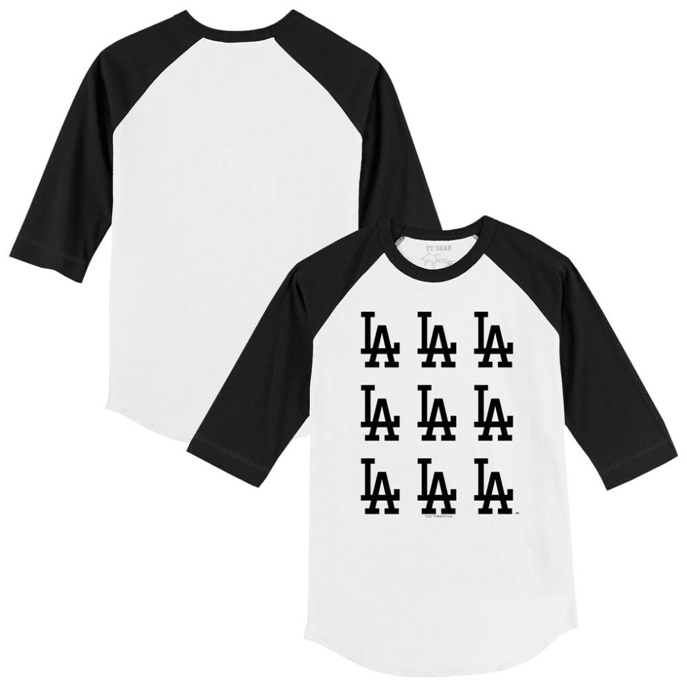Los Angeles Dodgers Tiny Turnip Youth Logo Grid Raglan 3/4-Sleeve T-Shirt White/Black