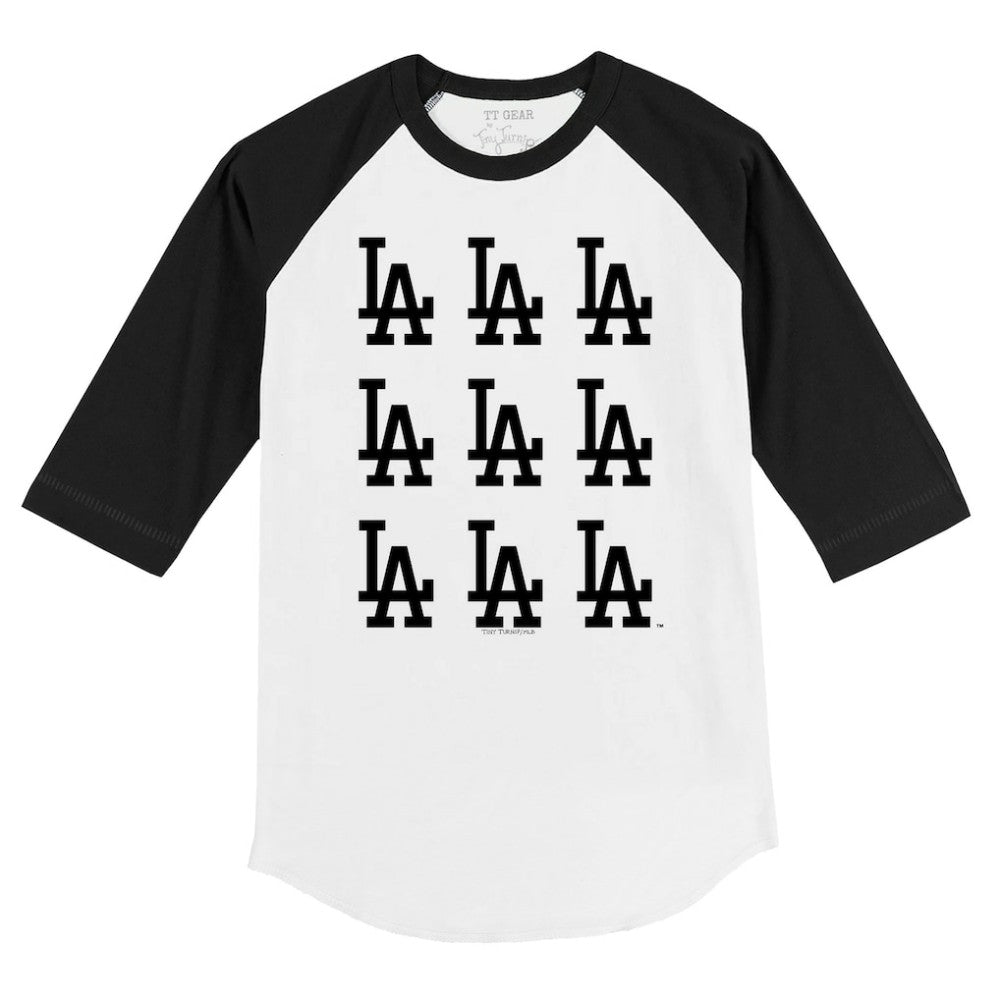 Los Angeles Dodgers Tiny Turnip Youth Logo Grid Raglan 3/4-Sleeve T-Shirt White/Black