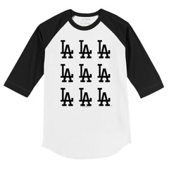 Los Angeles Dodgers Tiny Turnip Youth Logo Grid Raglan 3/4-Sleeve T-Shirt White/Black