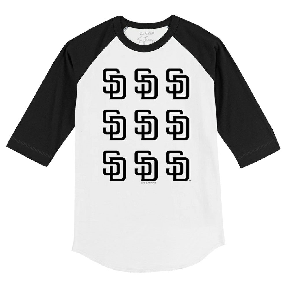 San Diego Padres Tiny Turnip Youth Logo Grid Raglan 3/4-Sleeve T-Shirt White/Black