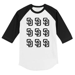 San Diego Padres Tiny Turnip Youth Logo Grid Raglan 3/4-Sleeve T-Shirt White/Black