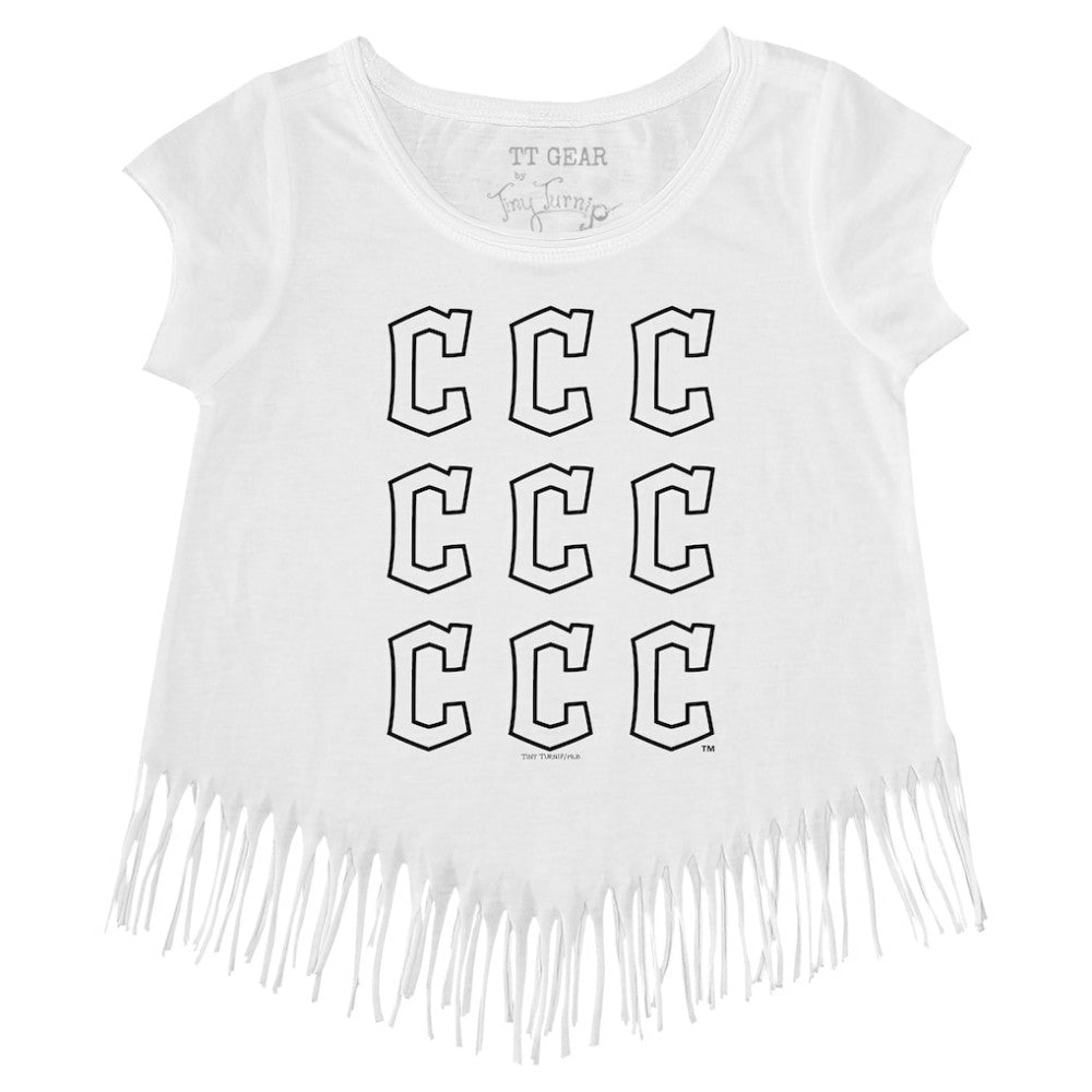Cleveland Guardians Tiny Turnip Girls Youth Logo Grid Fringe T-Shirt White