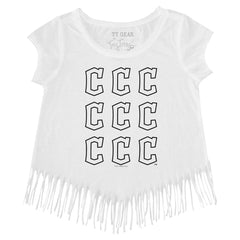 Cleveland Guardians Tiny Turnip Girls Youth Logo Grid Fringe T-Shirt White