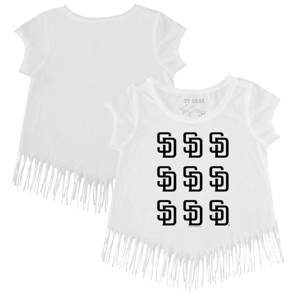 San Diego Padres Tiny Turnip Girls Youth Logo Grid Fringe T-Shirt White