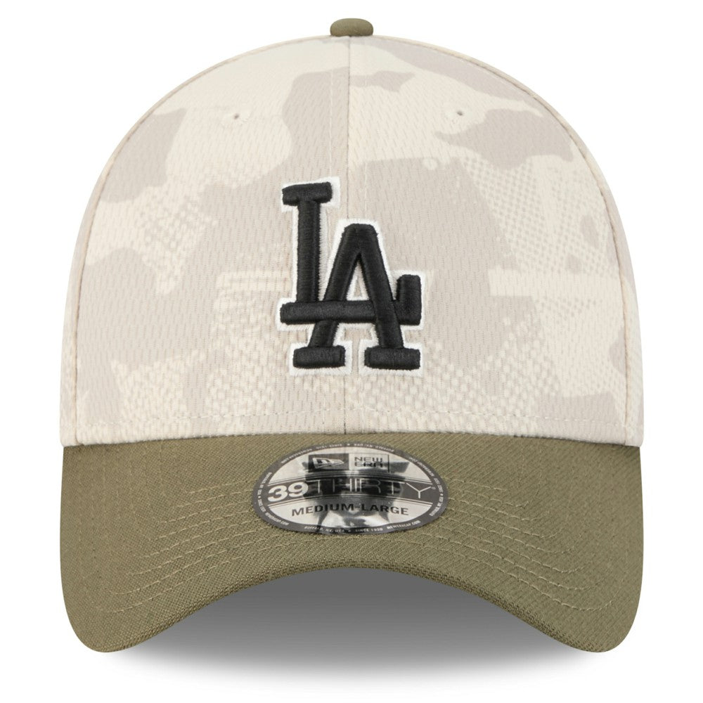 Los Angeles Dodgers 2025 Armed Forces Day 39THIRTY Flex Hat Light Beige/Olive | New Era