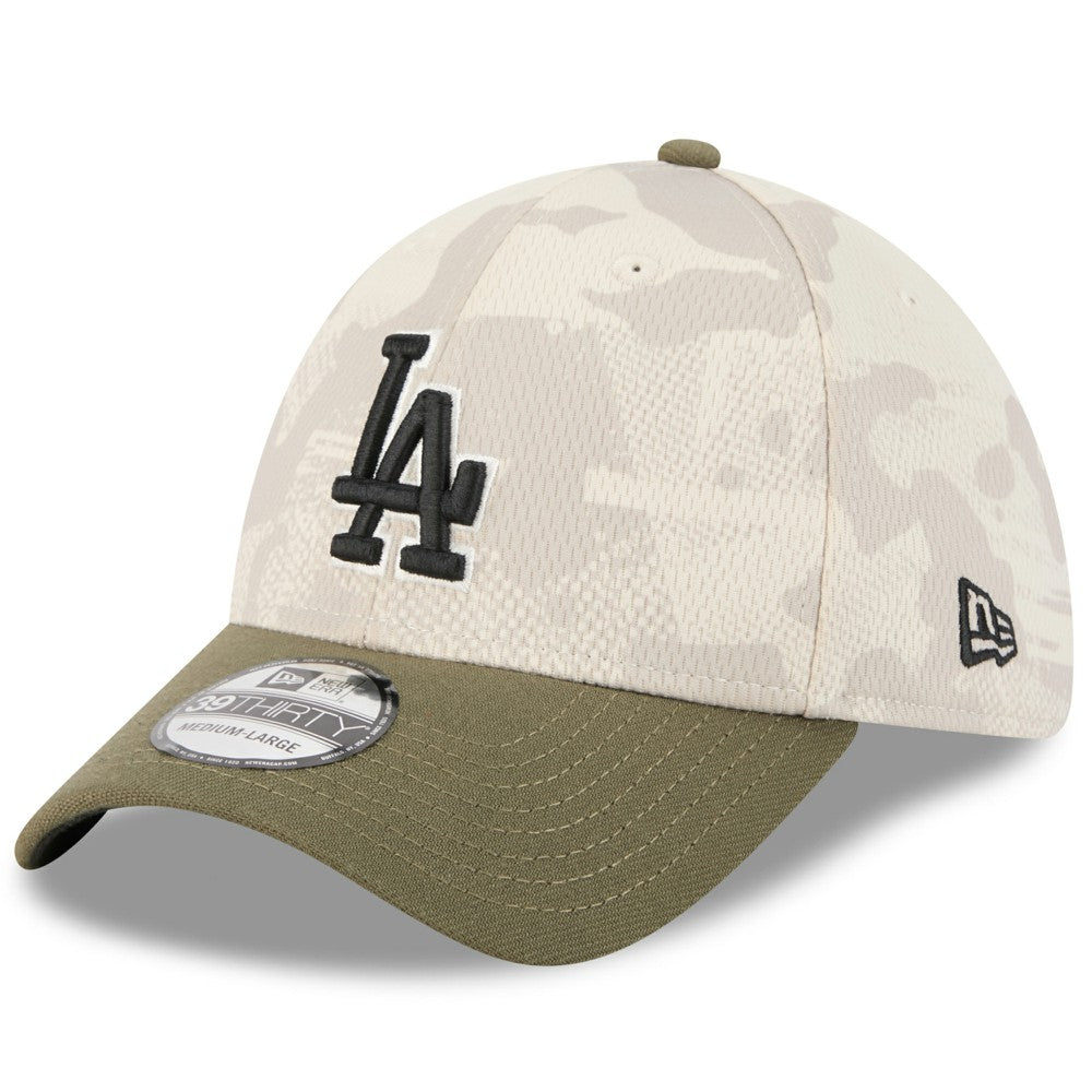 Los Angeles Dodgers 2025 Armed Forces Day 39THIRTY Flex Hat Light Beige/Olive | New Era