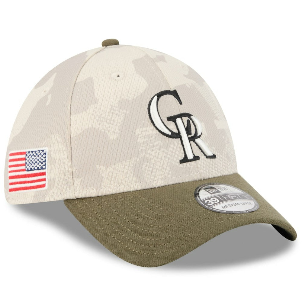 Colorado Rockies 2025 Armed Forces Day 39THIRTY Flex Hat Light Beige/Olive | New Era