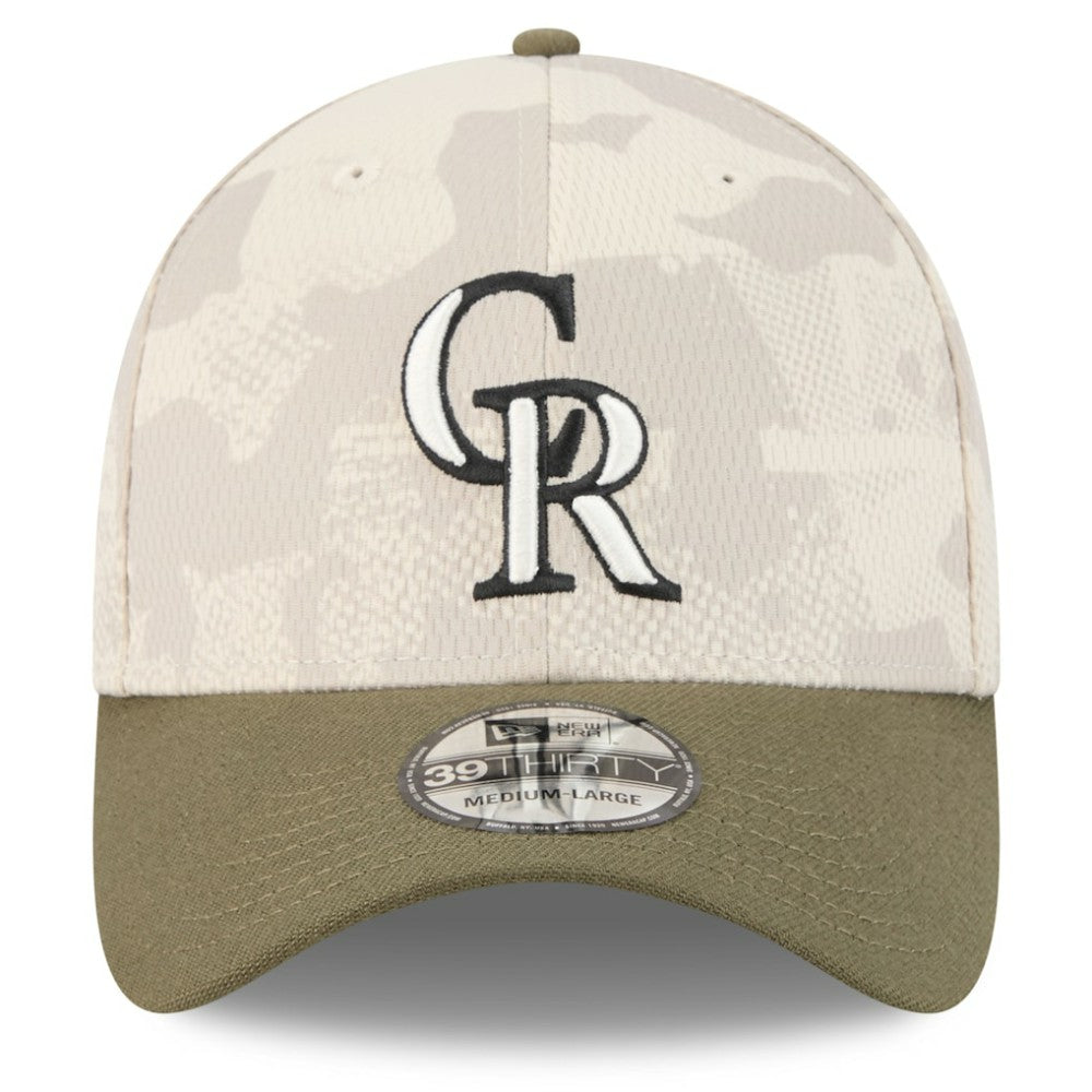 Colorado Rockies 2025 Armed Forces Day 39THIRTY Flex Hat Light Beige/Olive | New Era