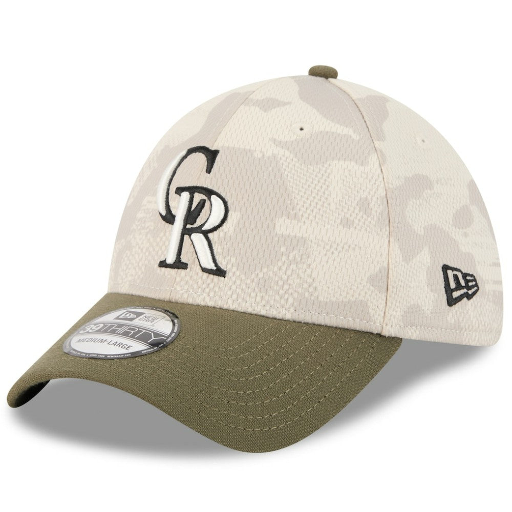 Colorado Rockies 2025 Armed Forces Day 39THIRTY Flex Hat Light Beige/Olive | New Era