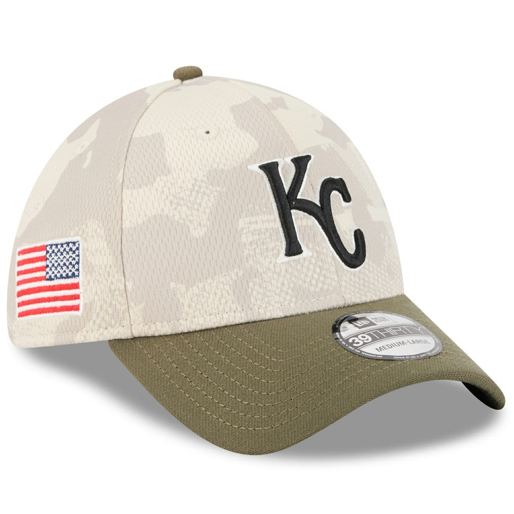 Kansas City Royals 2025 Armed Forces Day 39THIRTY Flex Hat Light Beige/Olive | New Era