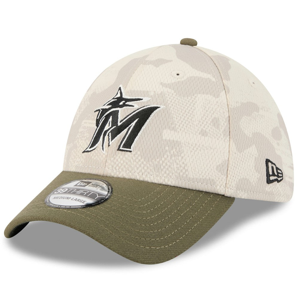 Miami Marlins 2025 Armed Forces Day 39THIRTY Flex Hat Light Beige/Olive | New Era