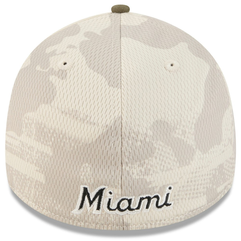 Miami Marlins 2025 Armed Forces Day 39THIRTY Flex Hat Light Beige/Olive | New Era