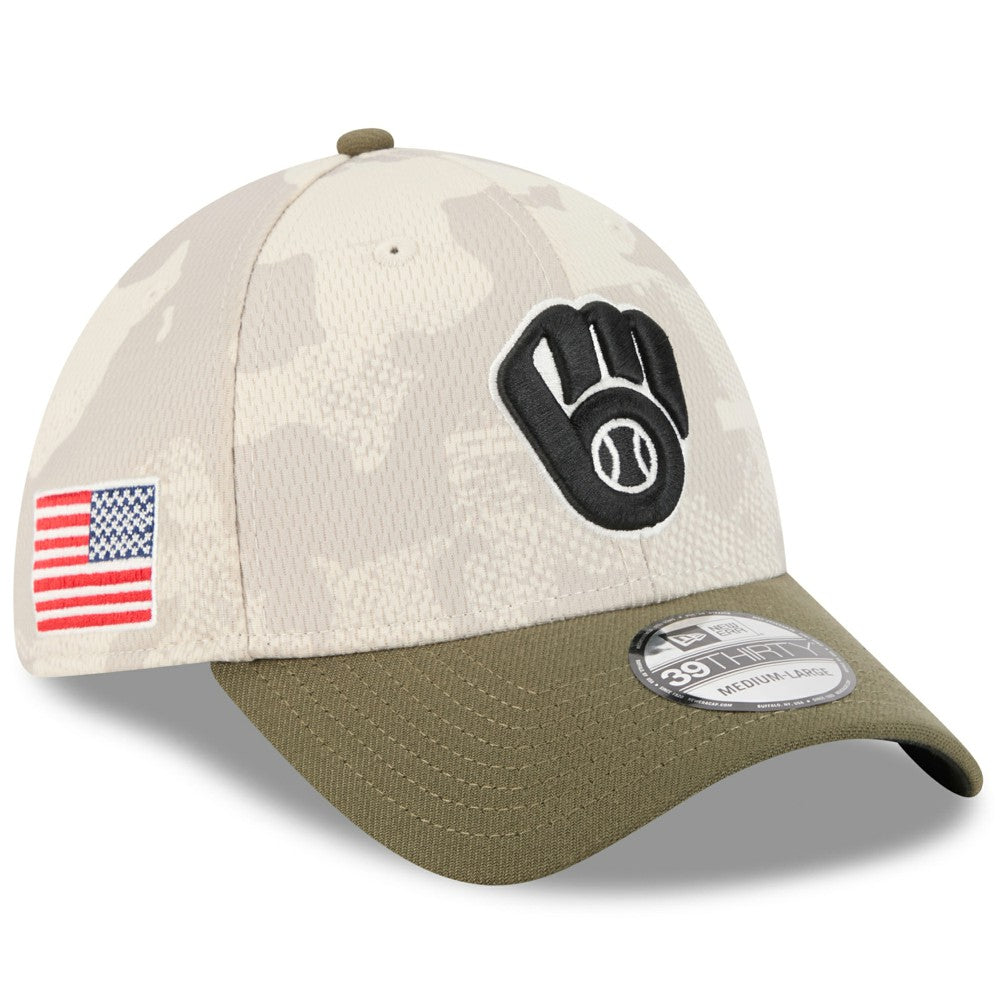 Milwaukee Brewers 2025 Armed Forces Day 39THIRTY Flex Hat Light Beige/Olive | New Era
