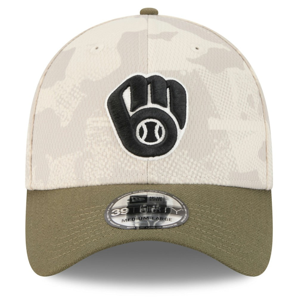 Milwaukee Brewers 2025 Armed Forces Day 39THIRTY Flex Hat Light Beige/Olive | New Era