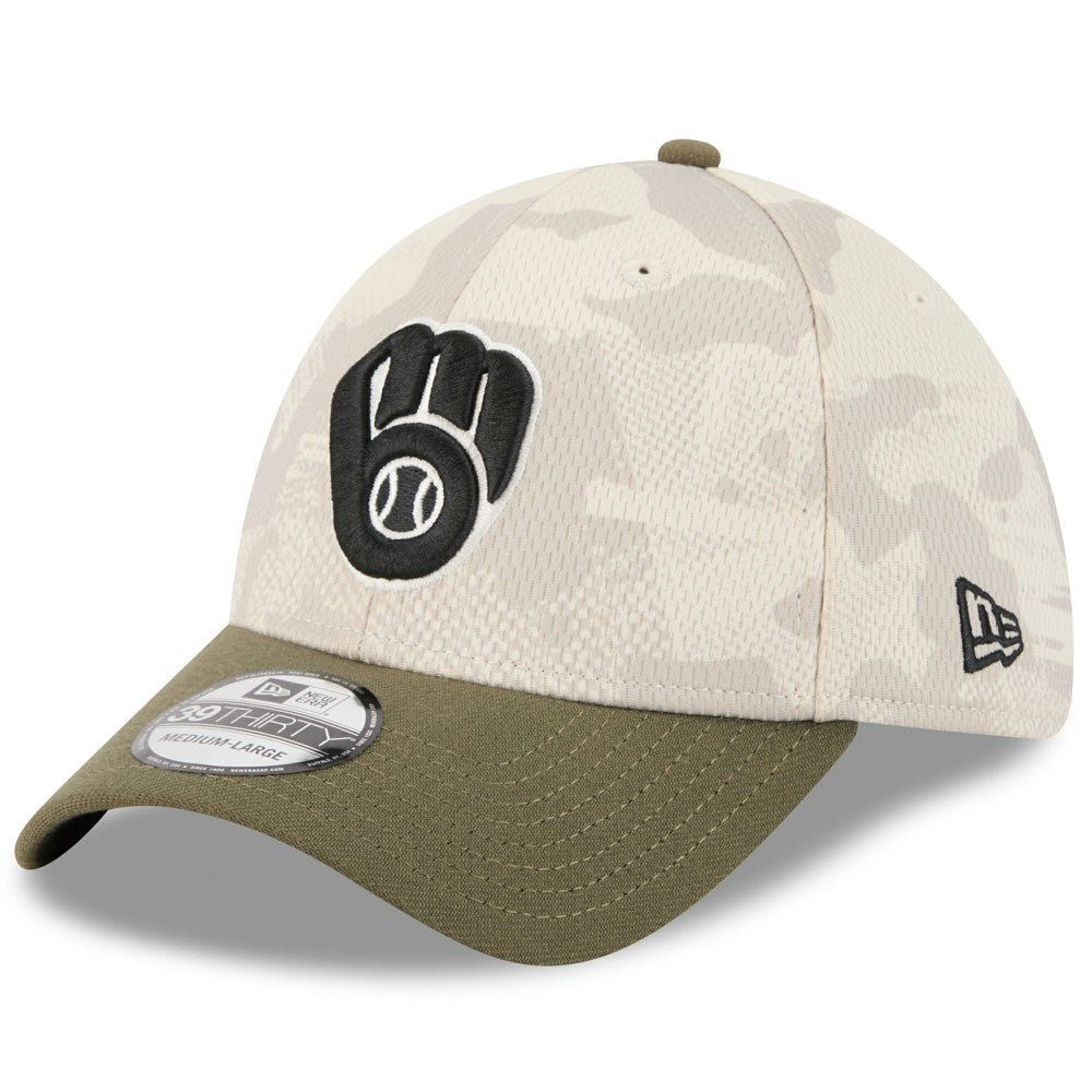 Milwaukee Brewers 2025 Armed Forces Day 39THIRTY Flex Hat Light Beige/Olive | New Era