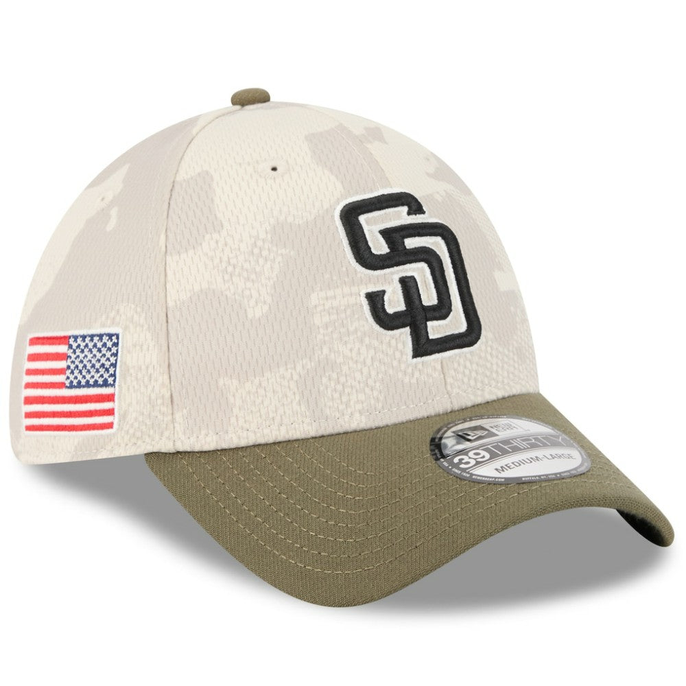 San Diego Padres 2025 Armed Forces Day 39THIRTY Flex Hat Light Beige/Olive | New Era