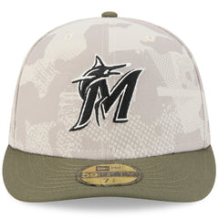 Miami Marlins 2025 Armed Forces Day 59FIFTY Fitted Hat Light Beige/Olive | New Era