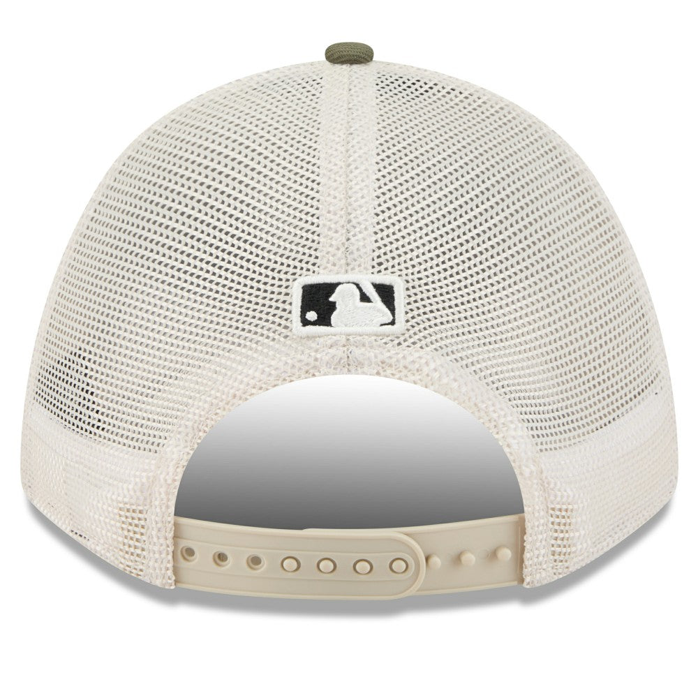 Miami Marlins 2025 Armed Forces Day 9FORTY M-Crown A-Frame Adjustable Hat Light Beige/Olive | New Era