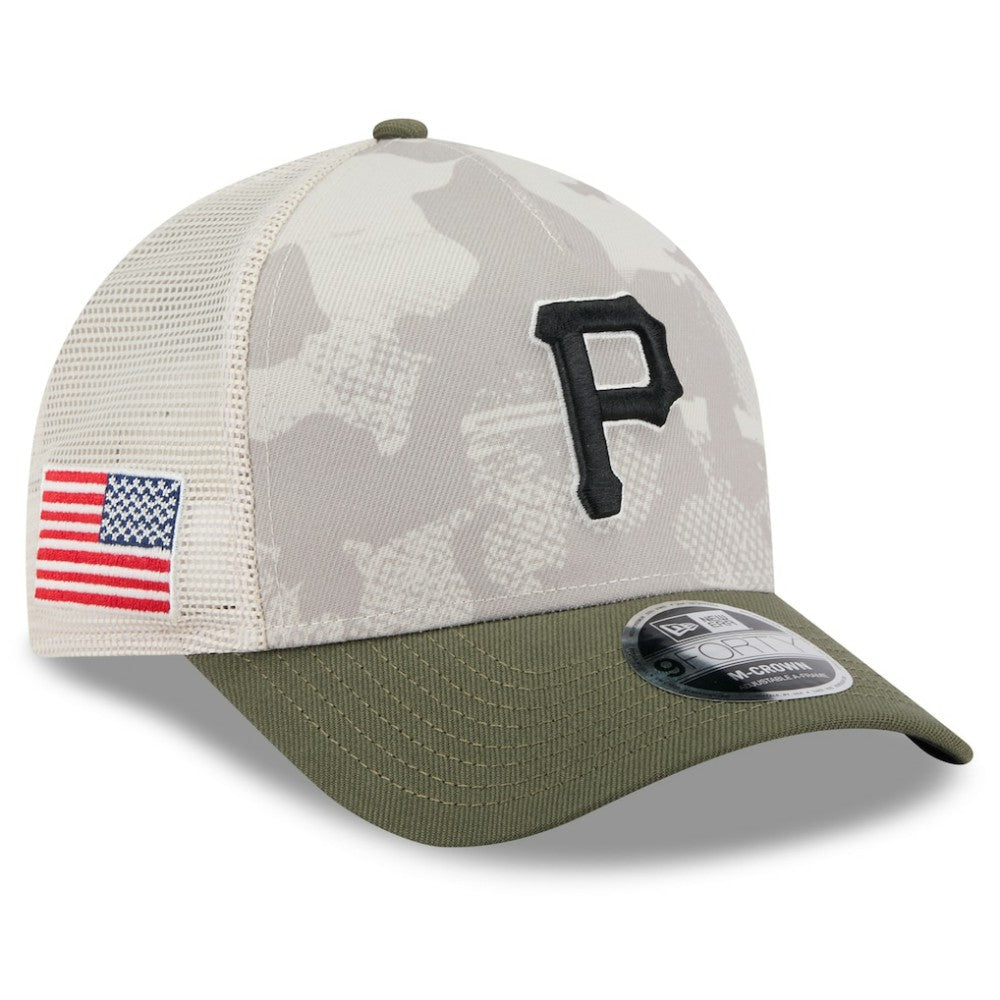 Pittsburgh Pirates 2025 Armed Forces Day 9FORTY M-Crown A-Frame Adjustable Hat Light Beige/Olive | New Era