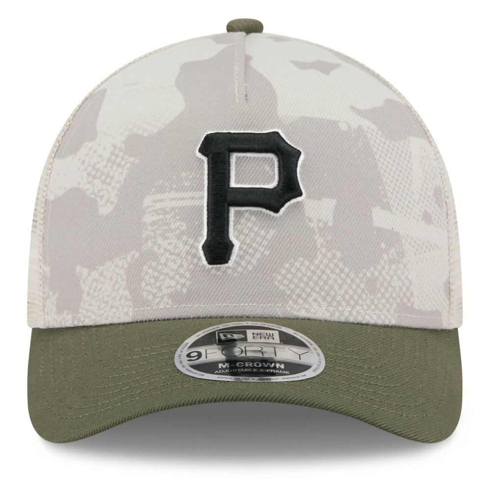 Pittsburgh Pirates 2025 Armed Forces Day 9FORTY M-Crown A-Frame Adjustable Hat Light Beige/Olive | New Era