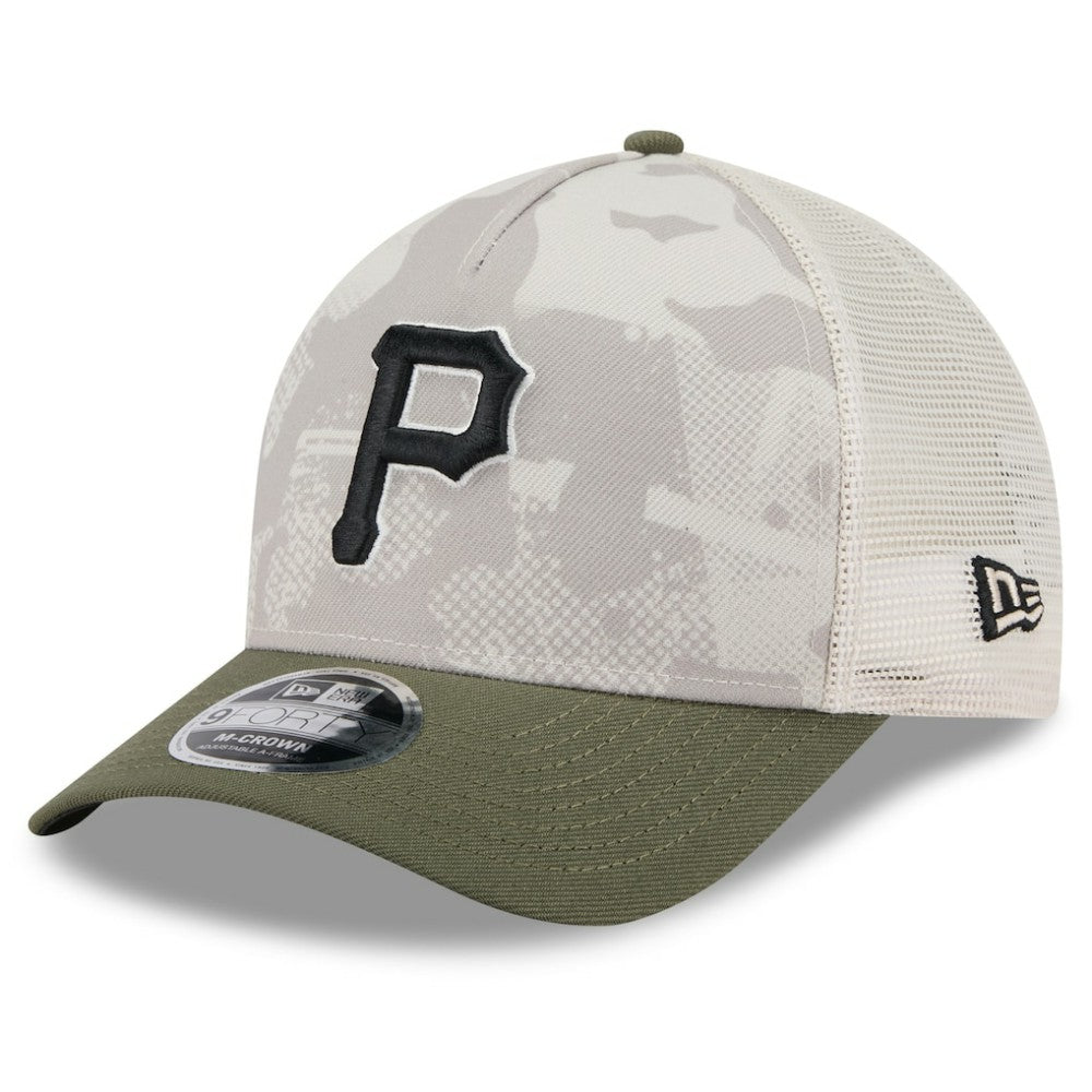 Pittsburgh Pirates 2025 Armed Forces Day 9FORTY M-Crown A-Frame Adjustable Hat Light Beige/Olive | New Era