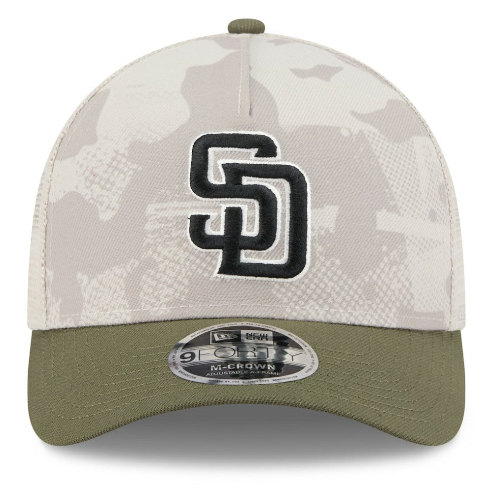 San Diego Padres 2025 Armed Forces Day 9FORTY M-Crown A-Frame Adjustable Hat Light Beige/Olive | New Era
