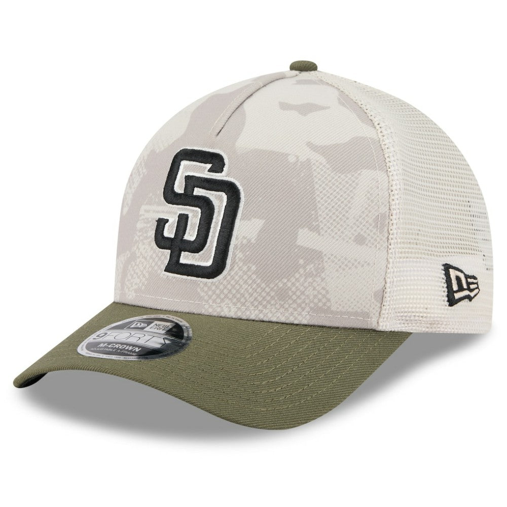 San Diego Padres 2025 Armed Forces Day 9FORTY M-Crown A-Frame Adjustable Hat Light Beige/Olive | New Era