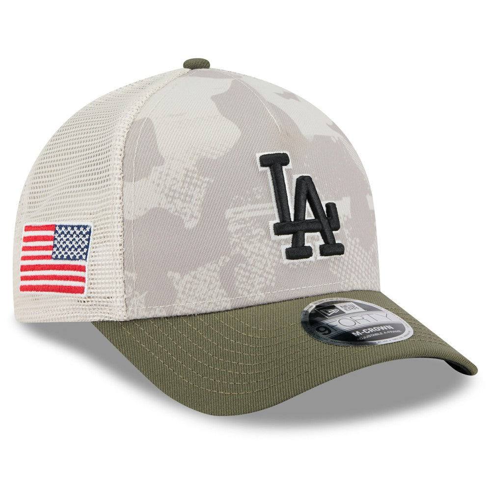 Los Angeles Dodgers 2025 Armed Forces Day 9FORTY M-Crown A-Frame Adjustable Hat Light Beige/Olive | New Era