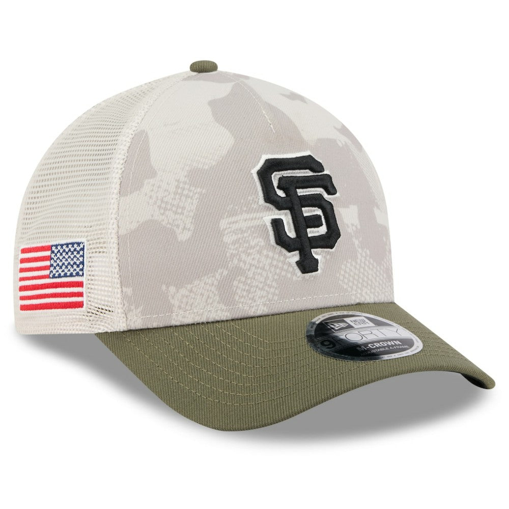 San Francisco Giants 2025 Armed Forces Day 9FORTY M-Crown A-Frame Adjustable Hat Light Beige/Olive | New Era