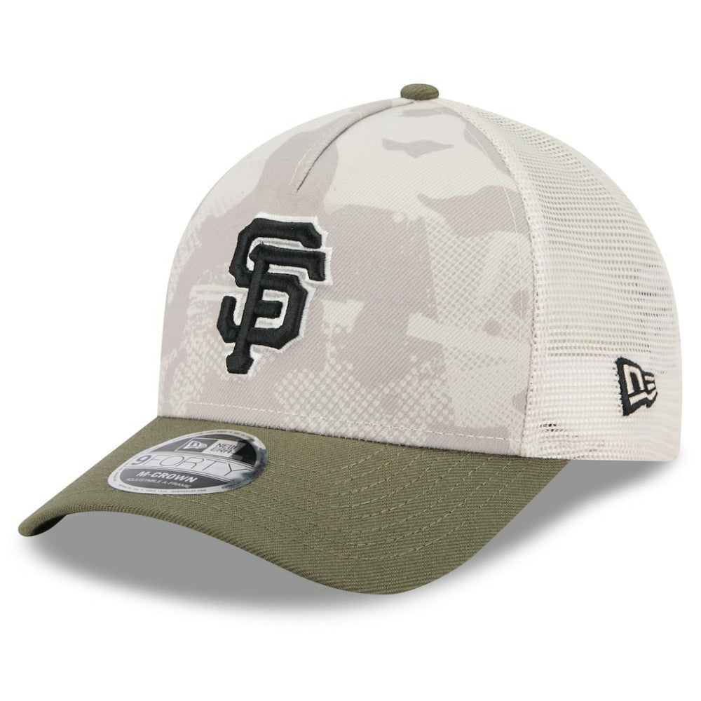 San Francisco Giants 2025 Armed Forces Day 9FORTY M-Crown A-Frame Adjustable Hat Light Beige/Olive | New Era