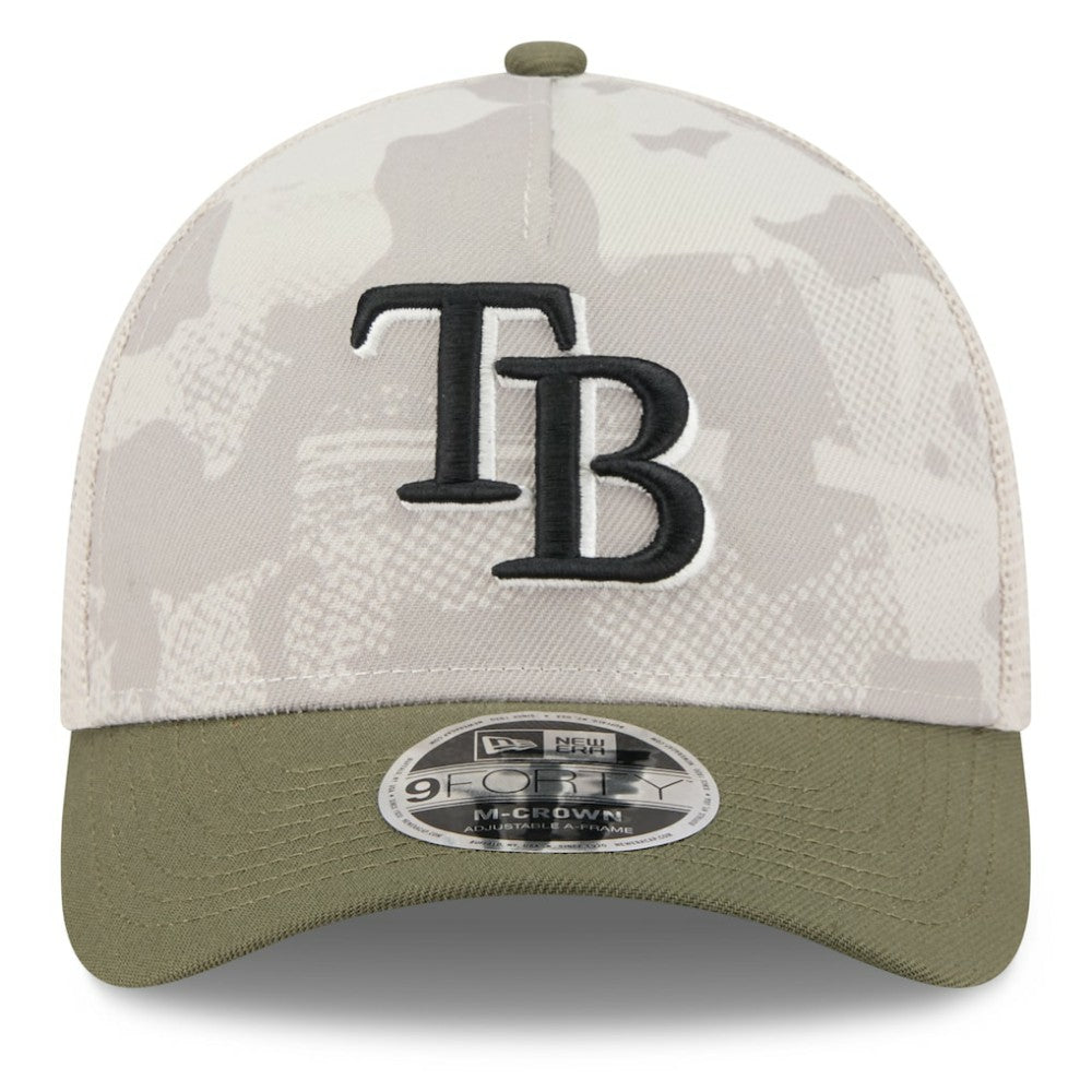 Tampa Bay Rays 2025 Armed Forces Day 9FORTY M-Crown A-Frame Adjustable Hat Light Beige/Olive | New Era
