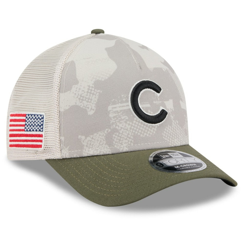 Chicago Cubs 2025 Armed Forces Day 9FORTY M-Crown A-Frame Adjustable Hat Light Beige/Olive | New Era