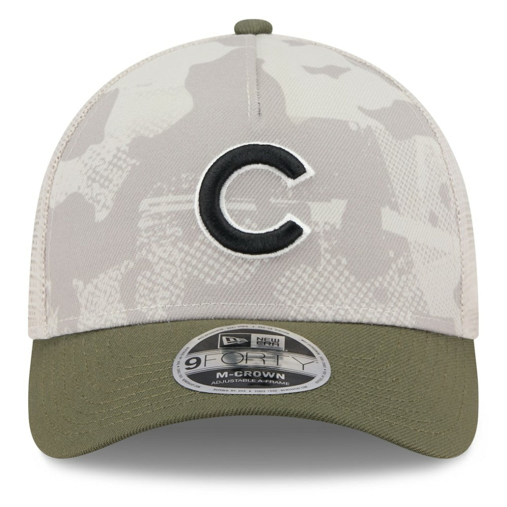 Chicago Cubs 2025 Armed Forces Day 9FORTY M-Crown A-Frame Adjustable Hat Light Beige/Olive | New Era