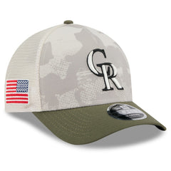 Colorado Rockies 2025 Armed Forces Day 9FORTY M-Crown A-Frame Adjustable Hat Light Beige/Olive | New Era