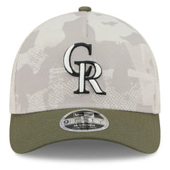 Colorado Rockies 2025 Armed Forces Day 9FORTY M-Crown A-Frame Adjustable Hat Light Beige/Olive | New Era