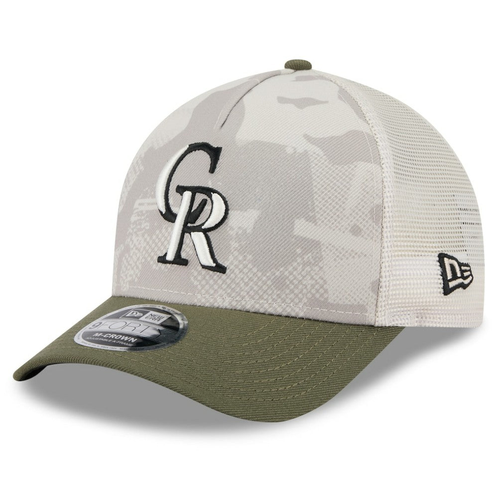 Colorado Rockies 2025 Armed Forces Day 9FORTY M-Crown A-Frame Adjustable Hat Light Beige/Olive | New Era